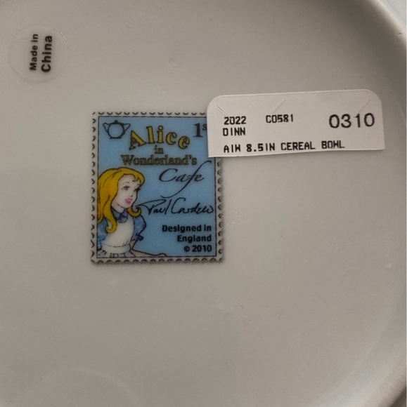 Alice in Wonderland Cafe 8.5" Cereal/salad/dessert Bowl Designed by Paul Cardew - Picture 3 of 3